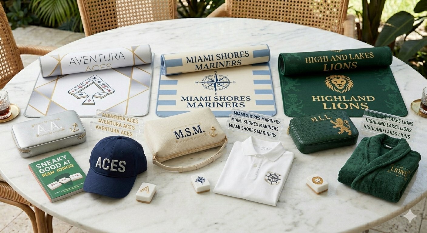 The Mahj Society — Custom branded Mah Jongg club collections with mats, bags, tiles, apparel, and accessories